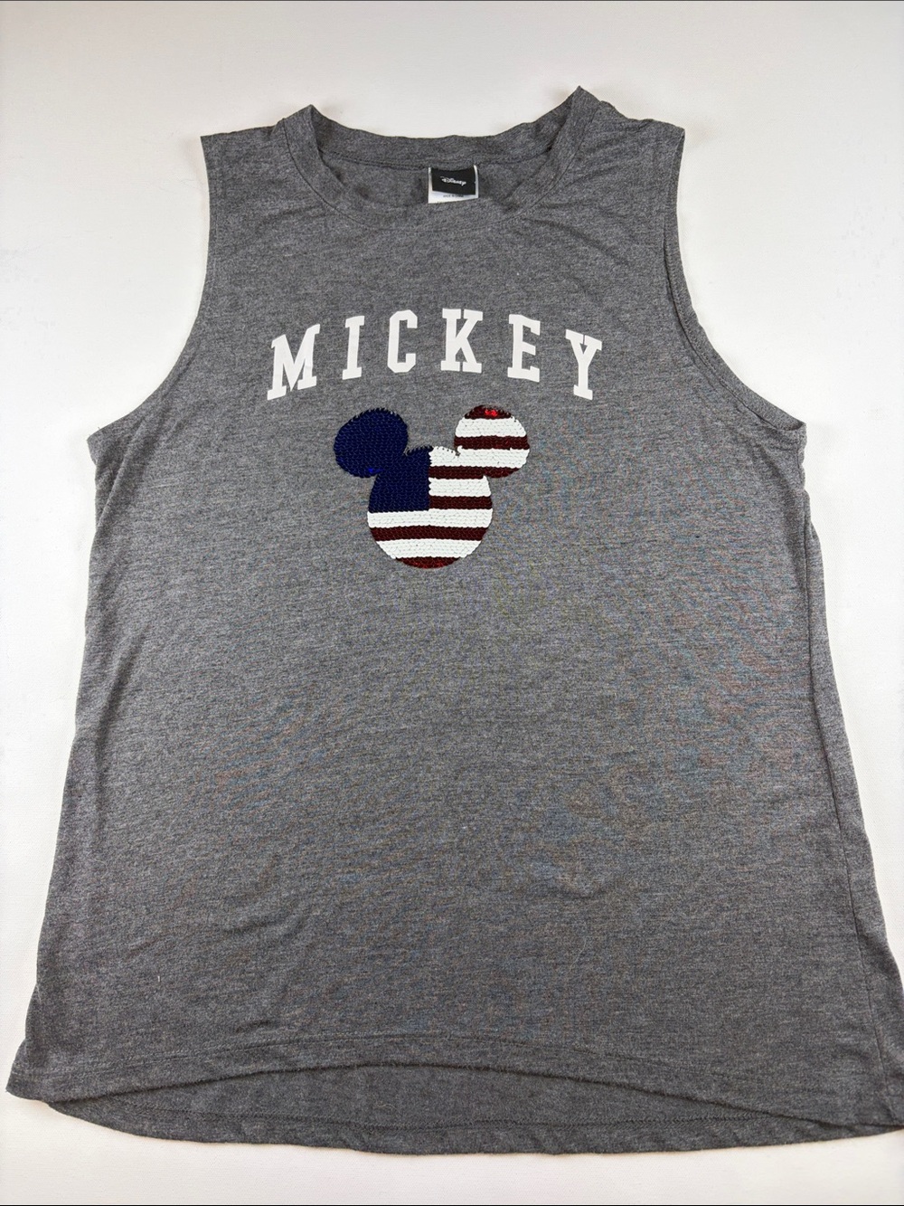 Disney Mickey Mouse USA Sequin Tank Top Gray Sleeveless Women Junior Large